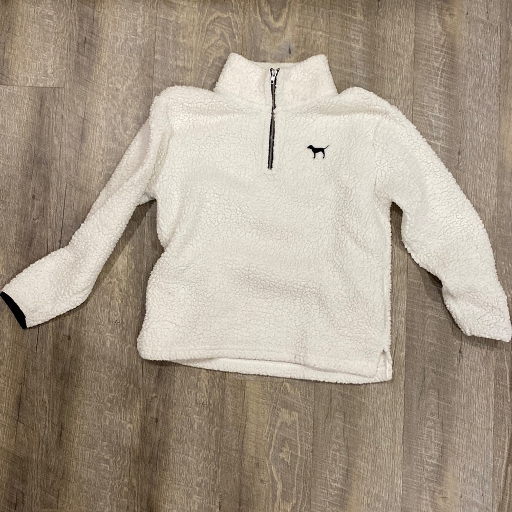 VS pink fleece quarter zip pullover